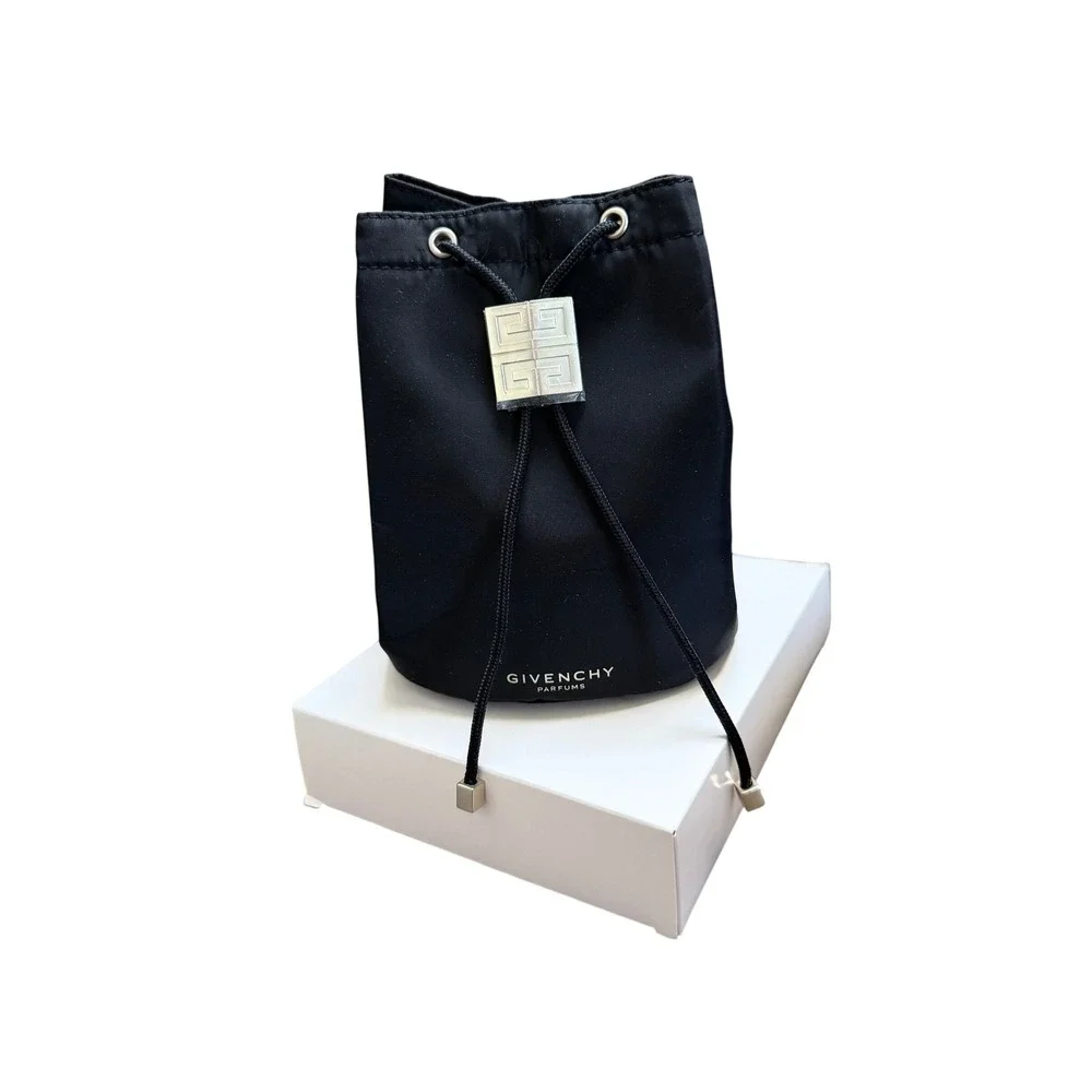 NEW Givenchy Parfums Black Nylon Drawstring Bucket Bag Pouch 4G Logo 7